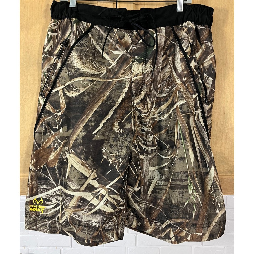 Realtree Max-5 Camo Board Shorts‎ Mens 36 Brown Waterfowl Hunting Swim Trunks